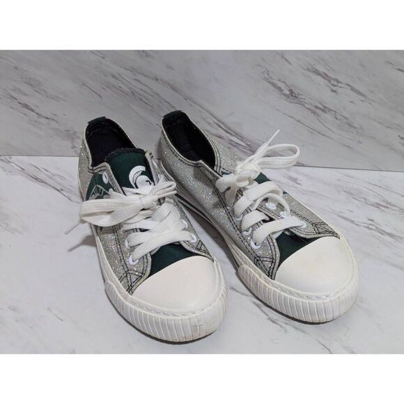 FOCO Michigan State Spartan Women's Silver Sparkle Green Spartan Sneaker Shoes S - Picture 1 of 8